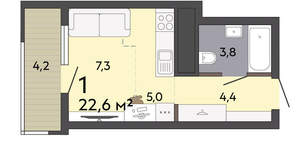 Студия квартира, вторичка, 23м2, 8/19 этаж