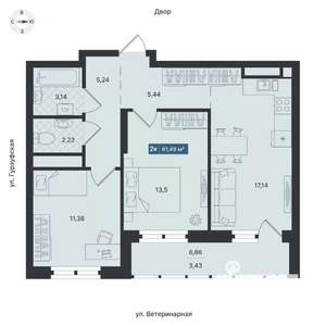 2-к квартира, вторичка, 62м2, 5/24 этаж