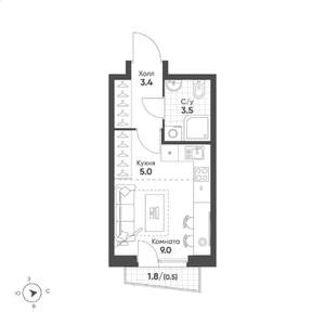 Студия квартира, строящийся дом, 21м2, 9/15 этаж