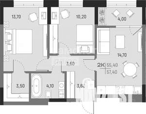 2-к квартира, вторичка, 55м2, 12/25 этаж