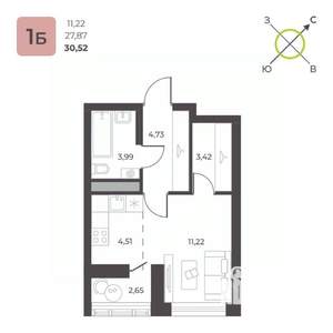 Студия квартира, строящийся дом, 31м2, 23/23 этаж