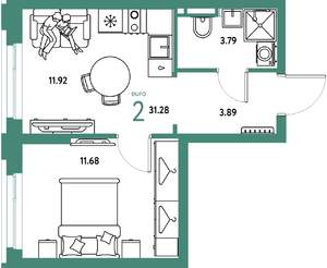 2-к квартира, вторичка, 31м2, 11/20 этаж