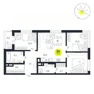 3-к квартира, вторичка, 77м2, 11/27 этаж