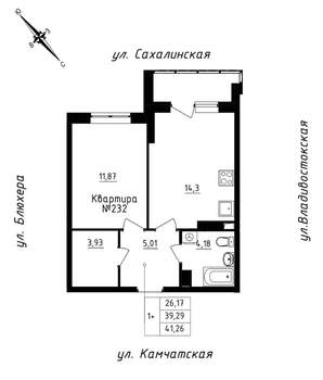 1-к квартира, строящийся дом, 41м2, 20/25 этаж