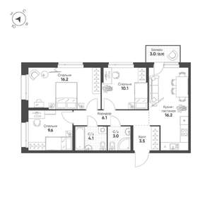 3-к квартира, вторичка, 70м2, 5/16 этаж