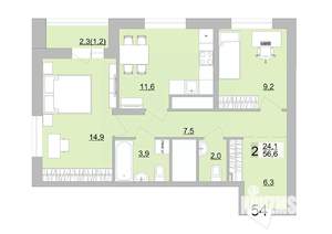 2-к квартира, вторичка, 57м2, 9/24 этаж