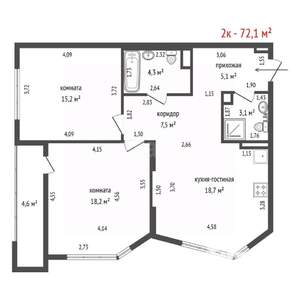 2-к квартира, вторичка, 72м2, 5/11 этаж