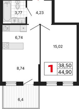 1-к квартира, вторичка, 45м2, 1/25 этаж