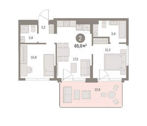 2-к квартира, вторичка, 65м2, 1/16 этаж