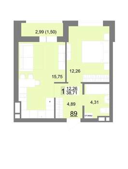 1-к квартира, вторичка, 39м2, 10/22 этаж