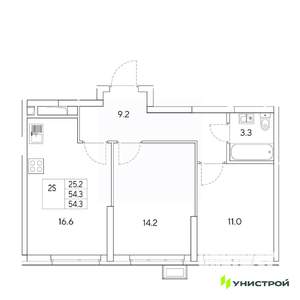 2-к квартира, вторичка, 54м2, 25/31 этаж