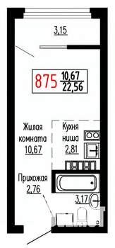 Студия квартира, строящийся дом, 23м2, 24/27 этаж
