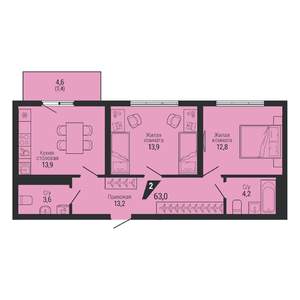 2-к квартира, вторичка, 63м2, 6/31 этаж
