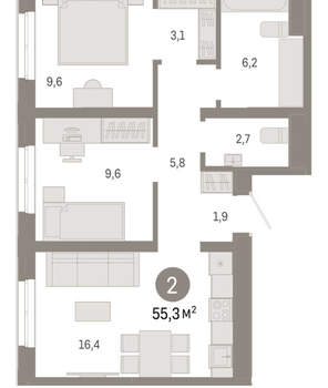2-к квартира, вторичка, 55м2, 2/24 этаж