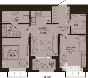 2-к квартира, вторичка, 60м2, 2/18 этаж