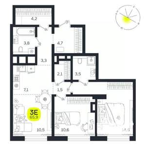 3-к квартира, вторичка, 66м2, 19/27 этаж