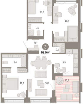 3-к квартира, вторичка, 99м2, 9/16 этаж