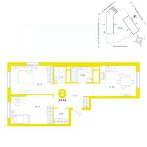 2-к квартира, вторичка, 64м2, 2/24 этаж