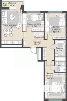 3-к квартира, строящийся дом, 94м2, 28/31 этаж