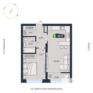 1-к квартира, строящийся дом, 50м2, 19/31 этаж