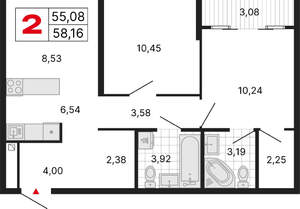 2-к квартира, вторичка, 58м2, 25/25 этаж