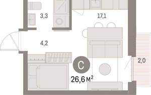 Студия квартира, вторичка, 27м2, 6/9 этаж