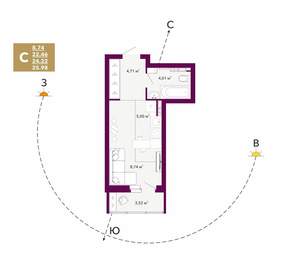 Студия квартира, вторичка, 24м2, 5/20 этаж