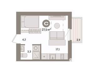 Студия квартира, вторичка, 28м2, 8/9 этаж