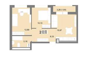 2-к квартира, вторичка, 54м2, 3/22 этаж