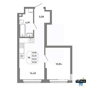 1-к квартира, вторичка, 35м2, 8/32 этаж