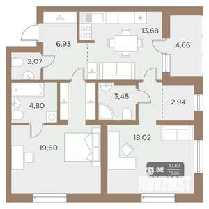 3-к квартира, вторичка, 74м2, 8/24 этаж