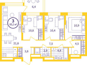 3-к квартира, вторичка, 79м2, 1/24 этаж