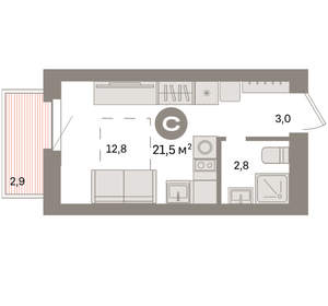 Студия квартира, вторичка, 21м2, 4/16 этаж