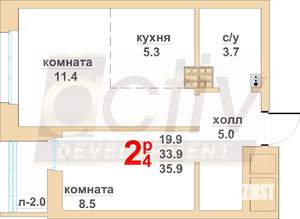 2-к квартира, вторичка, 34м2, 10/16 этаж