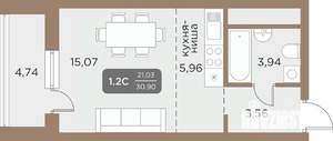 Студия квартира, вторичка, 31м2, 7/24 этаж