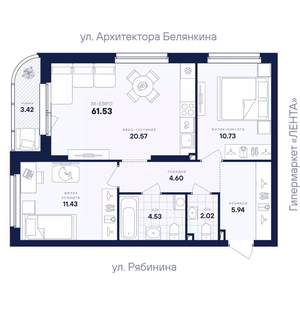 2-к квартира, вторичка, 62м2, 9/26 этаж