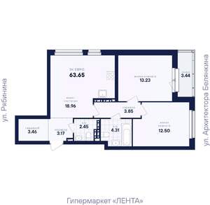 2-к квартира, вторичка, 64м2, 9/26 этаж