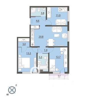 3-к квартира, вторичка, 77м2, 12/24 этаж