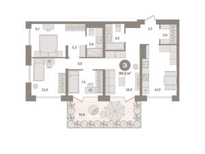 3-к квартира, вторичка, 98м2, 1/8 этаж
