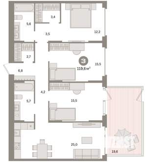 3-к квартира, вторичка, 120м2, 2/16 этаж