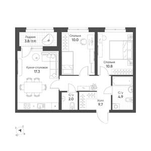 2-к квартира, вторичка, 57м2, 14/16 этаж