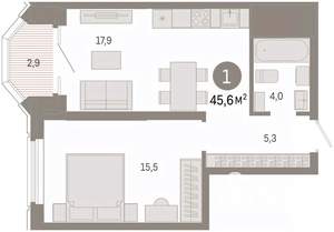 1-к квартира, вторичка, 46м2, 9/24 этаж