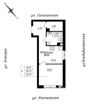 Студия квартира, строящийся дом, 30м2, 6/25 этаж
