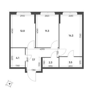 2-к квартира, вторичка, 55м2, 8/11 этаж