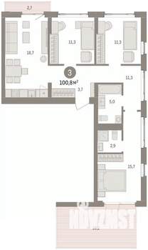3-к квартира, вторичка, 101м2, 2/7 этаж
