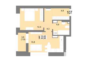 1-к квартира, вторичка, 44м2, 17/25 этаж