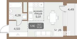 Студия квартира, вторичка, 30м2, 19/24 этаж