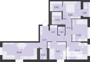4-к квартира, вторичка, 91м2, 10/16 этаж