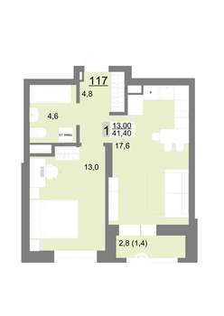 1-к квартира, вторичка, 41м2, 14/26 этаж