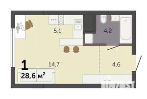Студия квартира, строящийся дом, 29м2, 7/32 этаж